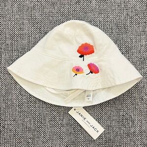 NWT Janie and Jack White Hat with Colorful Floral Embroidery 12-24 Months